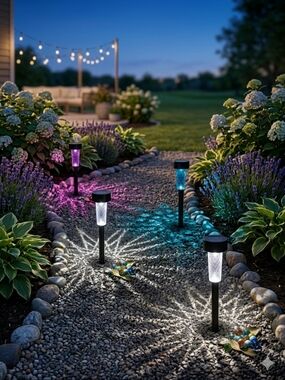 Boston Harbor Solar Light Stakes White & Coloured Set of 6 Honeycomb Pattern NWT